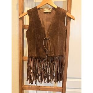 Cuirex -Vintage-brown suede fringe vest-XS